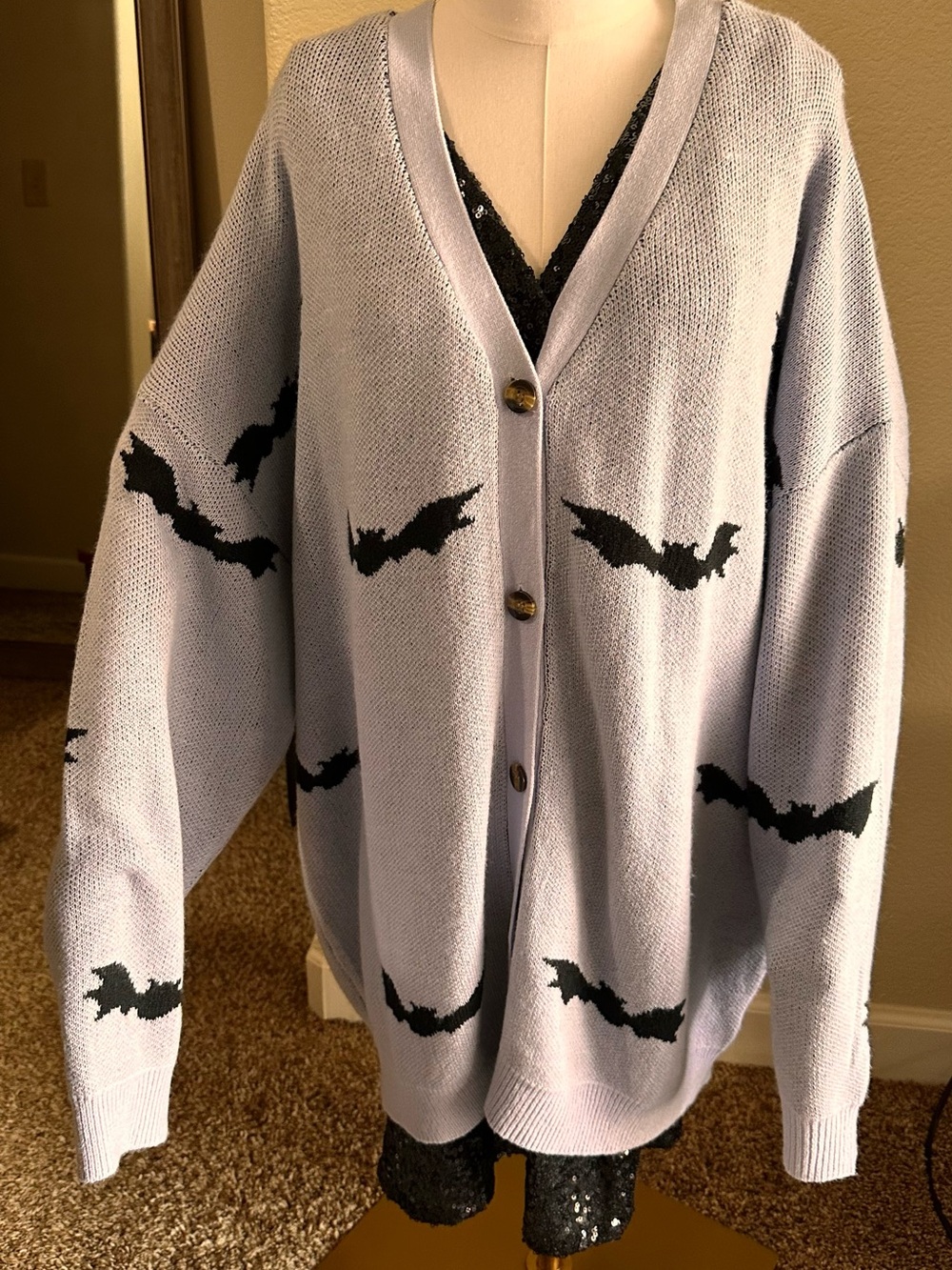 SHEIN Lavender Bat Motif Button-Up Cardigan